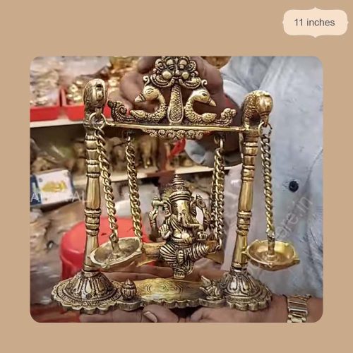 Ganesha Idol on Brass Swing with Diyas