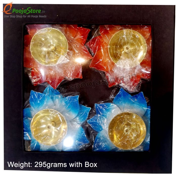Brass Lotus Diya Set of 4 With Display Box Packing (Mixed Colours Available) - Image 2