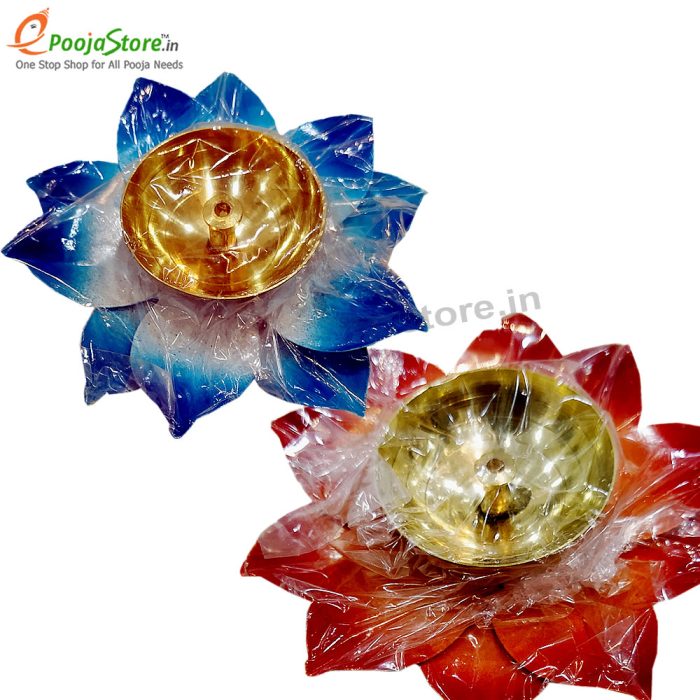 Brass Lotus Diya Set of 4 With Display Box Packing (Mixed Colours Available) - Image 3