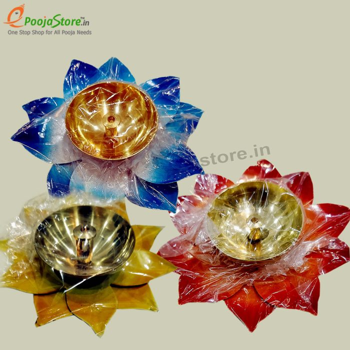 Brass Lotus Diya Set of 6 With Display Box Packing (Mixed Colours Available) - Image 3