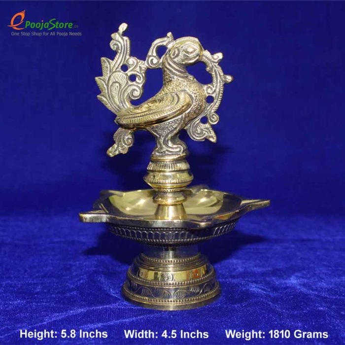 Antique Brass Peacock Diya 5 Face (Pair) - Image 2