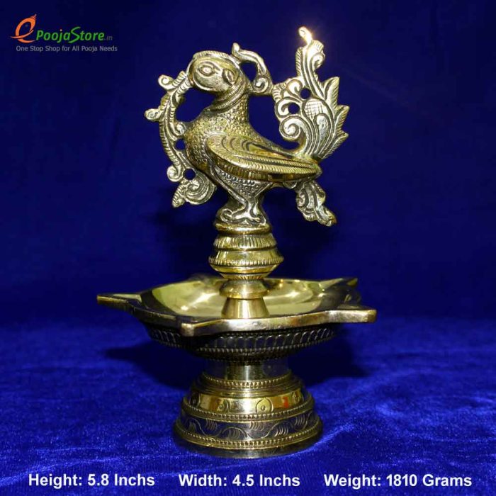 Antique Brass Peacock Diya 5 Face (Pair) - Image 3