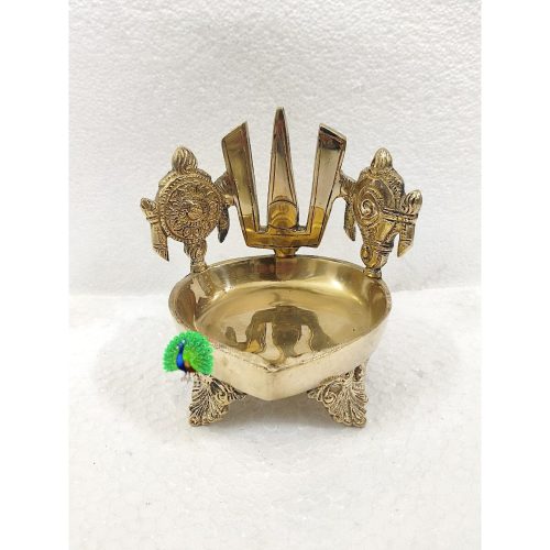 Brass shankh, chakra and namah design diya/Deepam