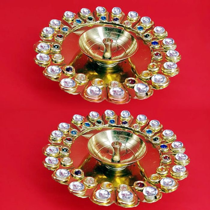 Decorative Brass Diyas with Kundans - Image 2