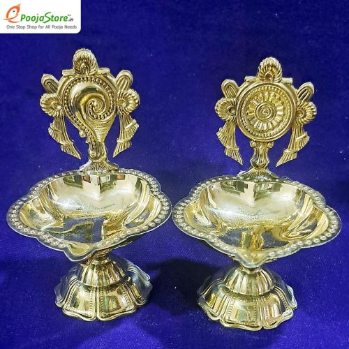 Brass Shanku Chakra Diyas  For Daily Puja