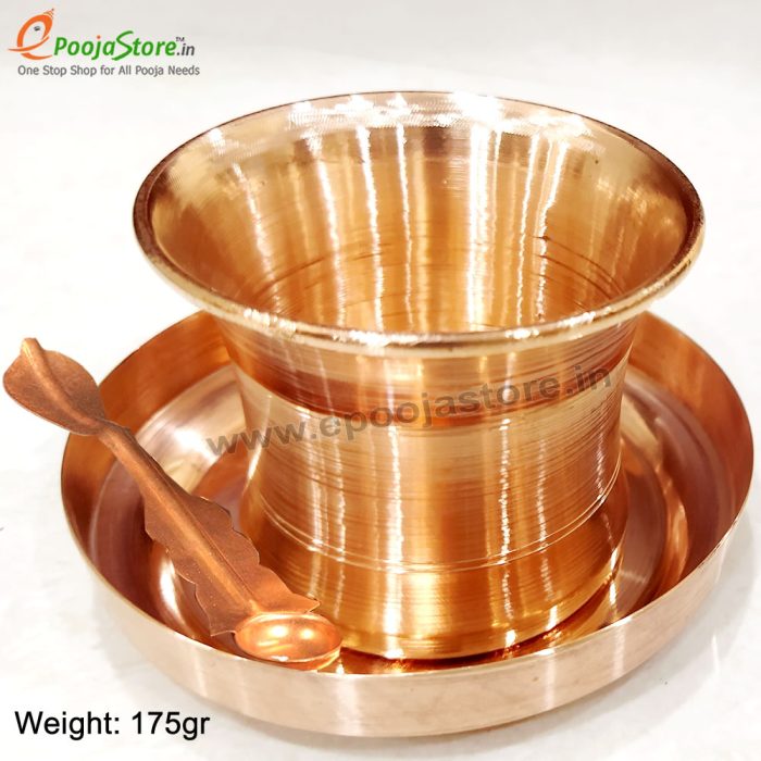 Pure Copper Panchapatra / Achmani Pali Set for Rituals