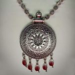 Antique Oxidized Silver Necklace with Round Pendant - Image 2