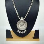 Antique Oxidized Silver Necklace with Round Pendant - Image 3