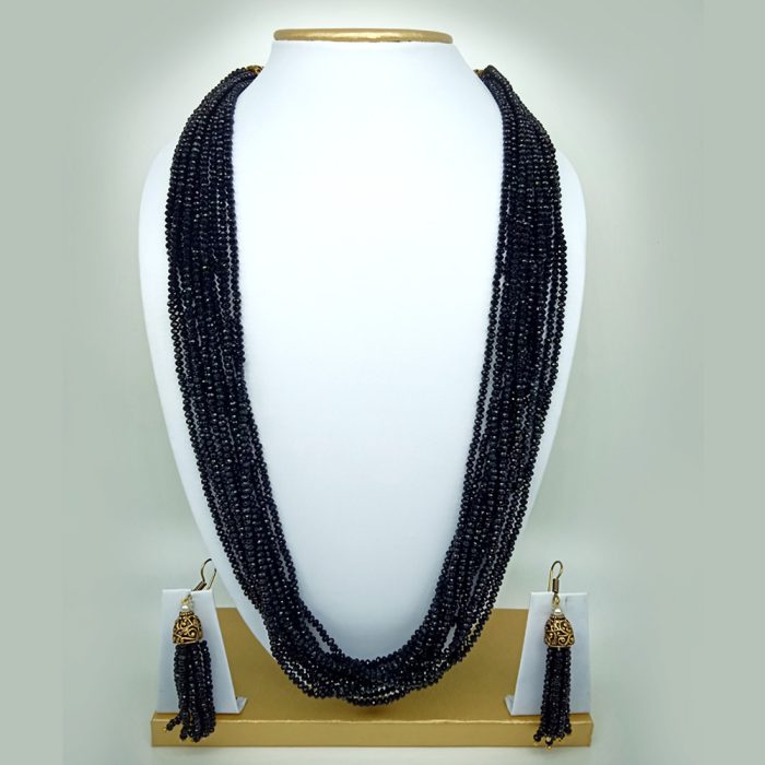 Semi Precious Black Spinel Necklace Set (10 Layers)