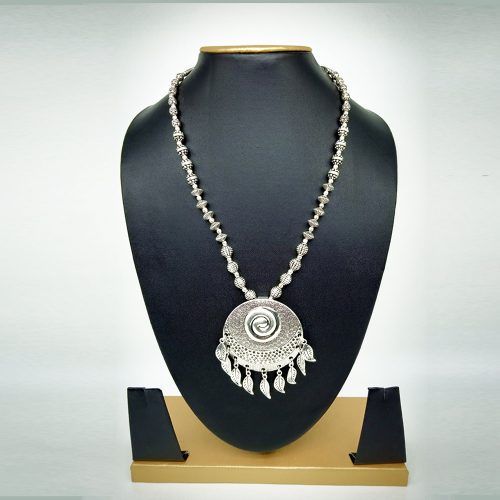 Antique Oxidized Silver Necklace with Shank Design Pendant