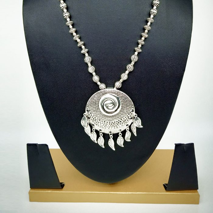 Antique Oxidized Silver Necklace with Shank Design Pendant - Image 2