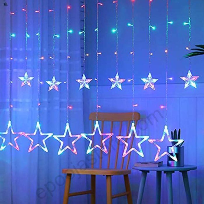 Stars Light Curtain Decoration 12 Stars,138 LED Curtain String Lights (Multi-Colour) - Image 2