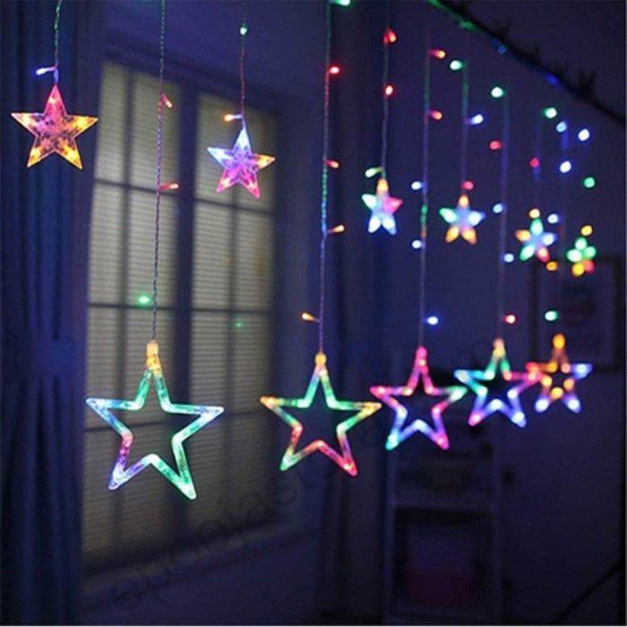 Stars Light Curtain Decoration 12 Stars,138 LED Curtain String Lights (Multi-Colour) - Image 3