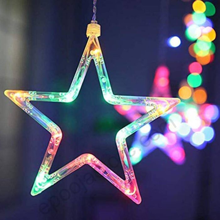 Stars Light Curtain Decoration 12 Stars,138 LED Curtain String Lights (Multi-Colour) - Image 4