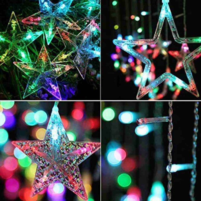 Stars Light Curtain Decoration 12 Stars,138 LED Curtain String Lights (Multi-Colour) - Image 5