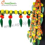 Decorative Artificial Yellow, Orange Marigold Flowers with Mango Leaves - Image 2