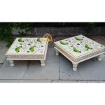 Decorative Bajot Wooden Hand Painted Artwork Square Shape Chowki - Image 3