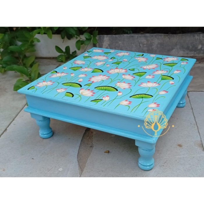 Decorative Bajot Wooden Hand Painted Artwork Square Shape Chowki - Image 4