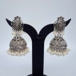 Oxidized Silver Jhumkas with Double Layered Pearl Beads