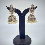 Oxidized Silver Jhumkas with Double Layered Pearl Beads - Image 3