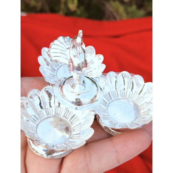 German Silver Peacock 3 Cup Kumkuma Stand - Image 2