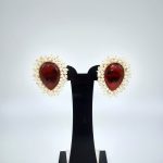 Oxidized Ruby Coral with Pearl Stud