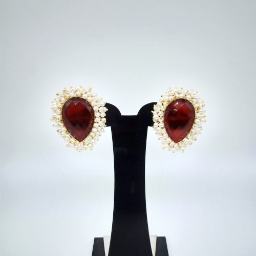 Oxidized Ruby Coral with Pearl Stud