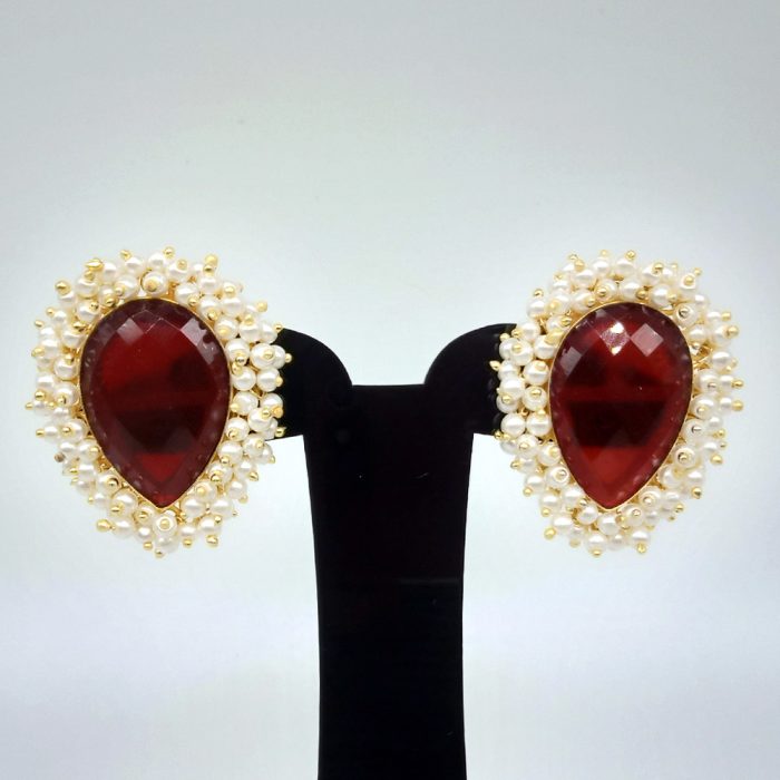 Oxidized Ruby Coral with Pearl Stud - Image 2