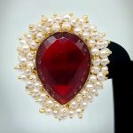 Oxidized Ruby Coral with Pearl Stud - Image 3