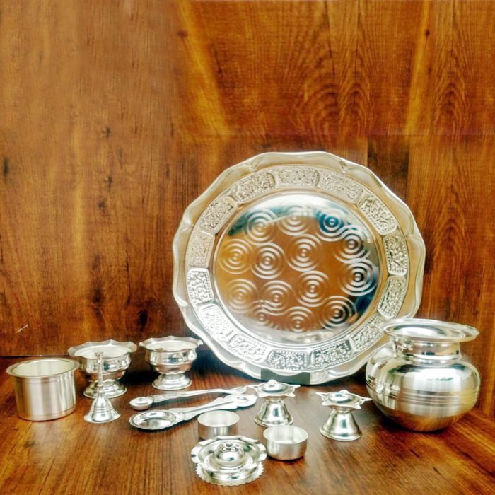 Silver Plated Pooja Thali Set of 11 for Home and Office Use - Image 2
