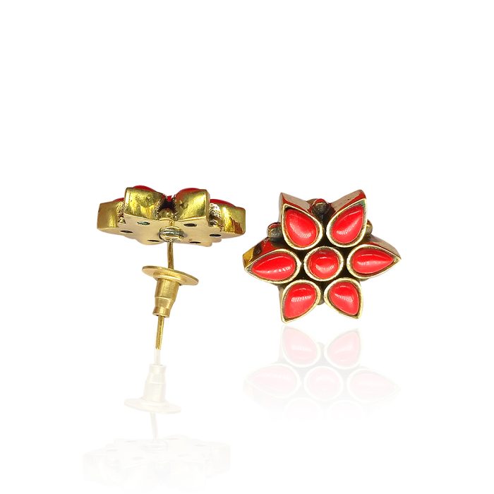 Red Coral Flower Stud - Image 2