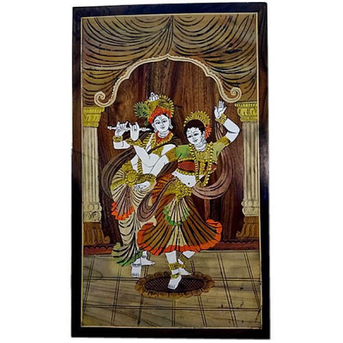 Dancing Radha Krishna (Rosewood Curved Painting) - Image 3